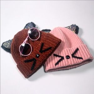 Cozy Kitty Glitter Ear Hat Beanies Pink or Brown